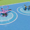 Colorful Outdoor Playground Equipment With Pink Rotary Structure And Yellow Spring Riders