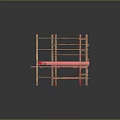 Rustic Wooden Shelving Unit With Red Frame And Multiple Open Storage Shelves 3d model