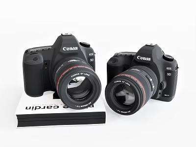Two Canon Digital Cameras Placed On Photography Book For Gear 3d model
