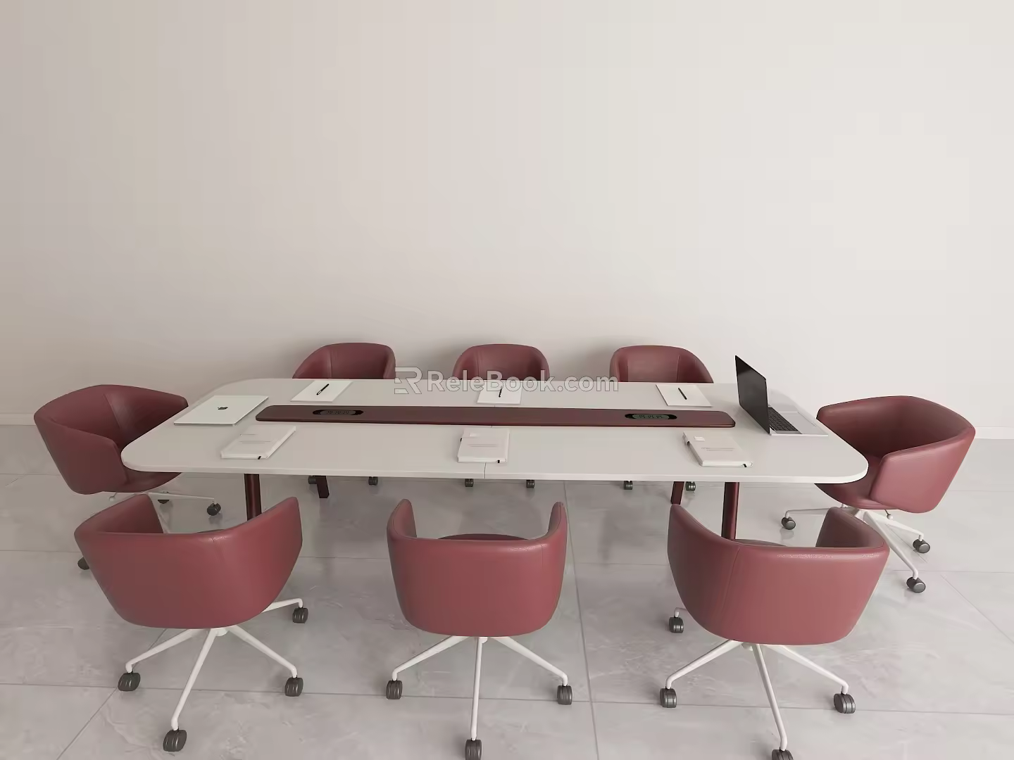 Simple multi-person meeting table and chair combination 3d model