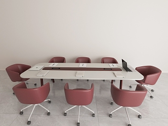 Simple multi-person meeting table and chair combination 3d model