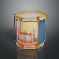 Decorative Musical Drum With Golden Trim White Head And Intricate Painted Artwork
