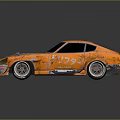 Orange Vintage Sports Car With Rusty Decals Number 1779 And Rear Spoiler