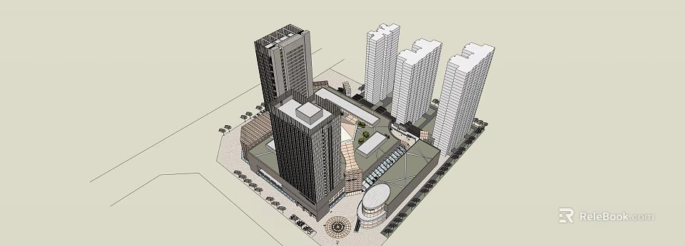 Modern Office Building Complex With Multiple Towers And Commercial Plaza Space 3d model 
