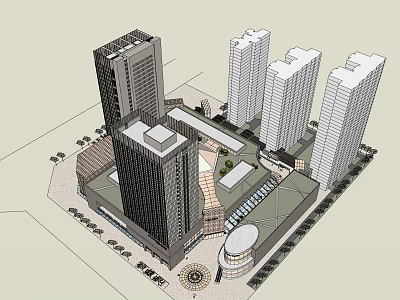 Modern Office Building Complex With Multiple Towers And Commercial Plaza Space 3d model