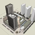 Modern Office Building Complex With Multiple Towers And Commercial Plaza Space