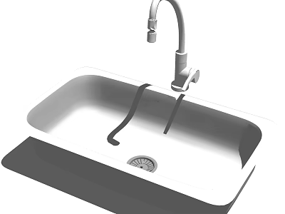 Modern Single Bowl Kitchen Sink With White Finish Faucet And Drain 3d model