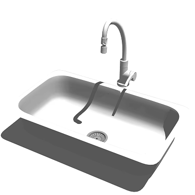 Modern Single Bowl Kitchen Sink With White Finish Faucet And Drain 3d model