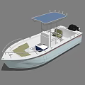 Modern White Yacht With Blue Canopy Control Panel Seats And Outboard Motor