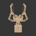 Shiny Golden Mechanical Robot Character With Insect Inspired Design And Square Base