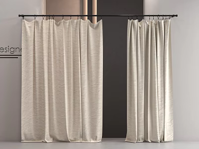 Elegant Beige Roman Curtains With Soft Pleats Hanging On Black Rod For Interior 3d model