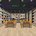 Supermarket Interior Layout With Shelves Full Of Products And Fresh Fruits
