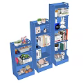 Blue Multilayer Bookshelf with Books Stuffed Toys Potted Plants and Decor Items