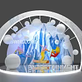 Arched Entertainment Display With SWISLOVE Sign Colorful Silhouettes And White Balls