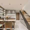 Modern Apartment Interior With Open Dining Area And Wooden Staircase Design