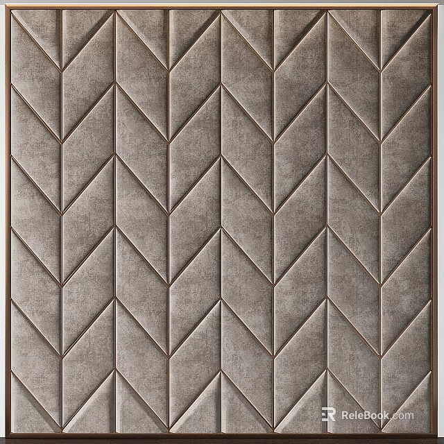 Elegant Modern Taupe Upholstered Bedroom Accent Wall With Herringbone Pattern 3d model