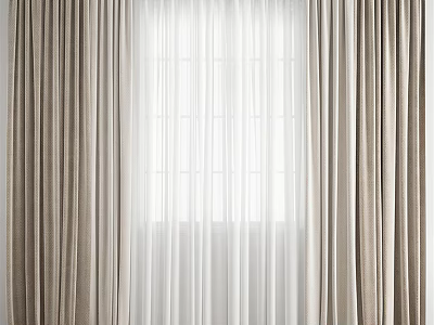 Beige Curtains With White Sheer Panels For Window Natural Light Home 3d model