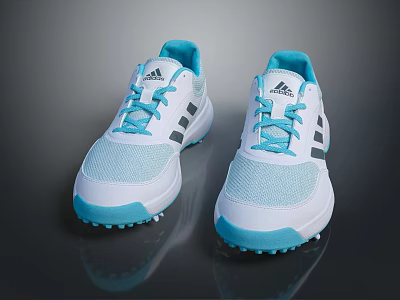 White and Light Blue Sports Shoes with Light Blue Laces Gray Stripes and Blue Soles 3d model