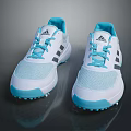 White and Light Blue Sports Shoes with Light Blue Laces Gray Stripes and Blue Soles