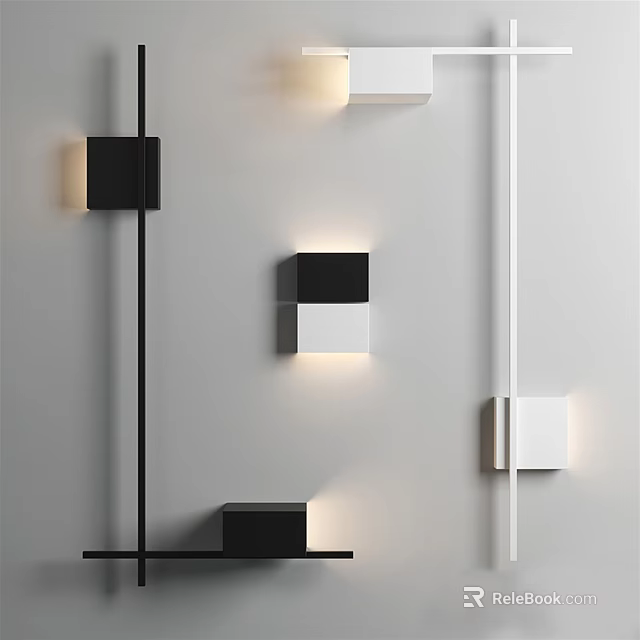 Modern Geometric Wall Lamps With Black And White Cube Design For Interior Wall Decor 3d model 