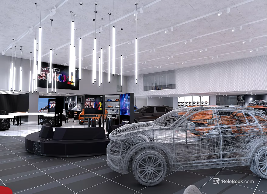 Modern Car Dealership Showroom With Display Vehicles 3d model 
