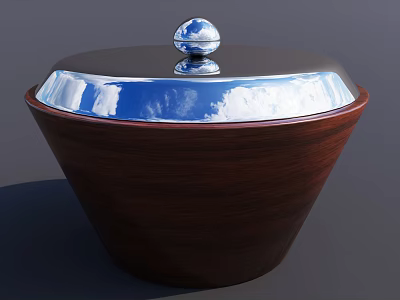Elegant Wooden Kitchen Storage Jar With Silver Reflective Lid And Round Knob Top 3d model