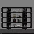Modern Black Shelving Unit with Marble Backdrop for Displaying Books and Decorative Items 3d model