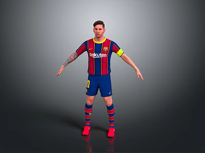 Barcelona Football Jersey Figure Model With Red Blue Stripes Sponsor Logo Shorts Socks Red Boots 3d model