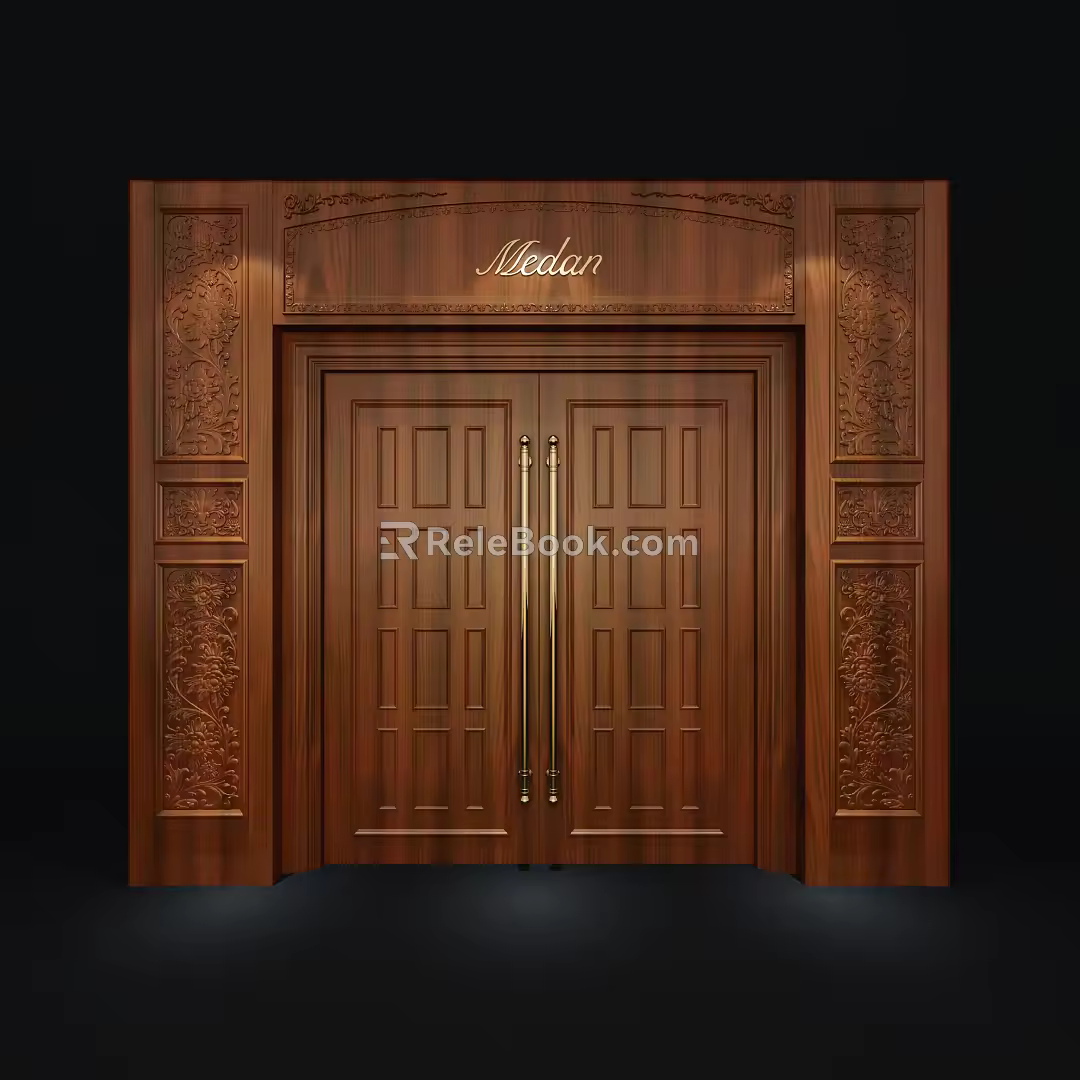 European-style double-door double-open carved solid wood opposite door 3d model
