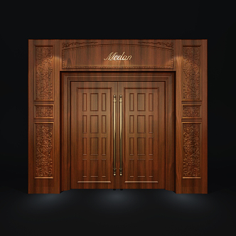 European-style double-door double-open carved solid wood opposite door 3d model