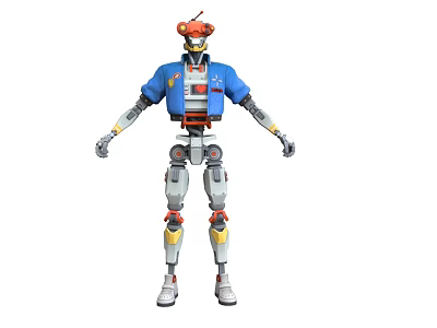 Smart Machine Humanoid Robot Featuring Blue Jacket Red Antenna Gray Legs And Yellow Details 3d model