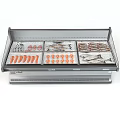 Commercial Display Freezer With Open Glass Door And Fresh Fish Salmon Fillets