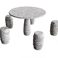 Durable Round Stone Table With Four Cylindrical Stools Set For Patio 3d model