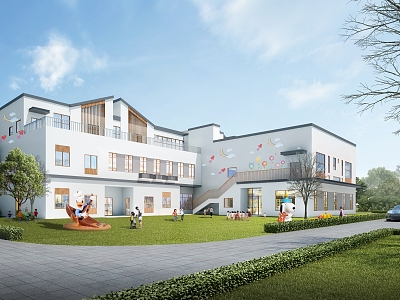 modern kindergarten building 3d model