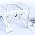 Traditional Garden Landscape With Wooden Pavilion Carved Lattice Benches And Palm Plants