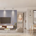 Modern Open Living And Dining Room Interior With Sofa Dining Table Artworks And Wooden Accents