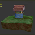 Traditional Well Structure With Wooden Roof Stone Base And Green Grass On Reddish Brown Platform