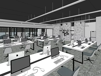 Modern Public Office Space With Open Layout Workstations Desks Computers And Ergonomic Chairs 3d model