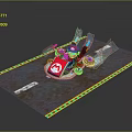 Mario Driving Red White Kart With Mushroom Logo On Glowing Track