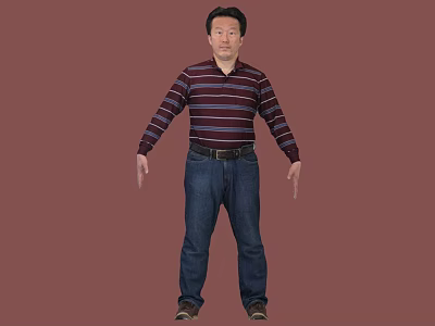 Man Wearing Striped Sweater And Blue Jeans Against Red Background In Standing Pose 3d model