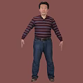 Man Wearing Striped Sweater And Blue Jeans Against Red Background In Standing Pose 3d model