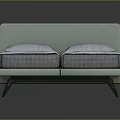 Modern Bed Design Featuring Light Green Headboard Blue White Checkered Mattress And Pillows