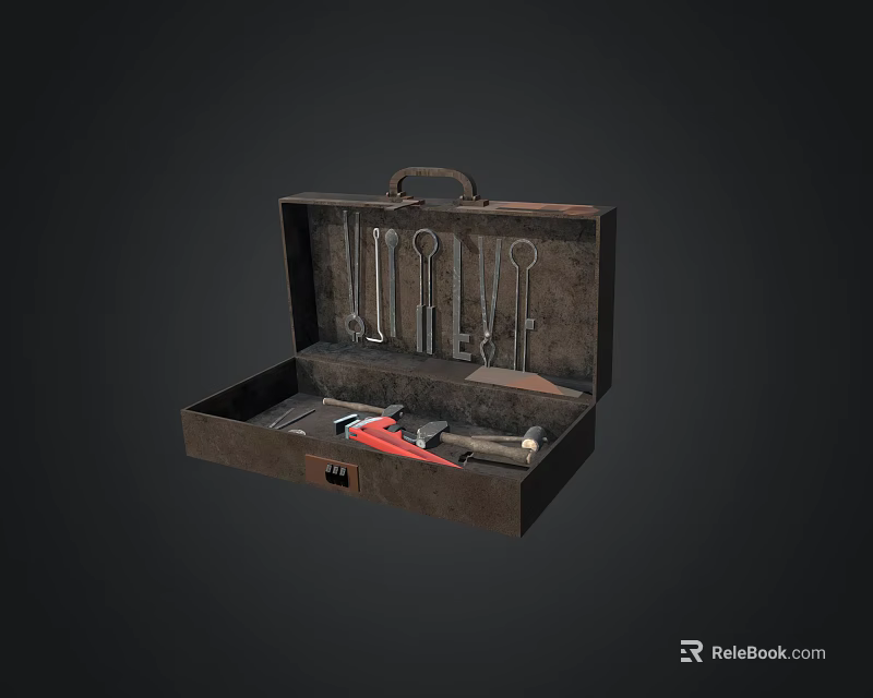 Open Vintage Toolbox With Various Tools Including Wrenches Pliers And Screwdrivers 3d model 