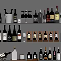 Assorted Alcohol Bottles And Glassware On Tiered Shelves With Wine Whiskey And Vodka Varieties