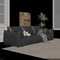 Black Sofa With White Round Coffee Table Pillows Blanket Beige Ottoman In Living Room