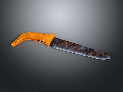 Vintage Hand Saw With Orange Wooden Handle And Rustic Metal Blade 3d model