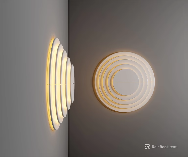 Modern Circular Ring Wall Lamps Illuminated Design Mounted on Gray Wall 3d model 