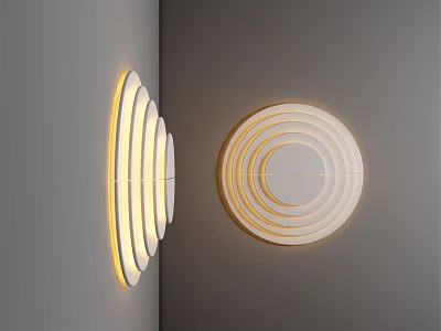 Modern Circular Ring Wall Lamps Illuminated Design Mounted on Gray Wall 3d model