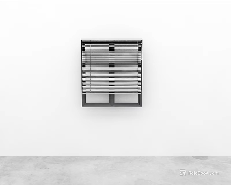 Interior View Of Sleek Horizontal Window Blinds On White Wall With Gray Floor 3d model 