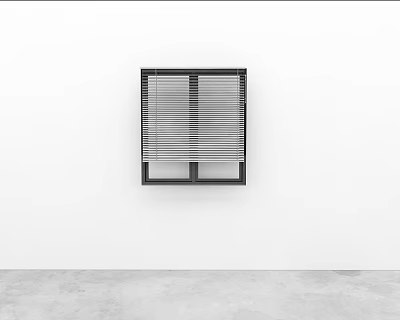 Interior View Of Sleek Horizontal Window Blinds On White Wall With Gray Floor 3d model
